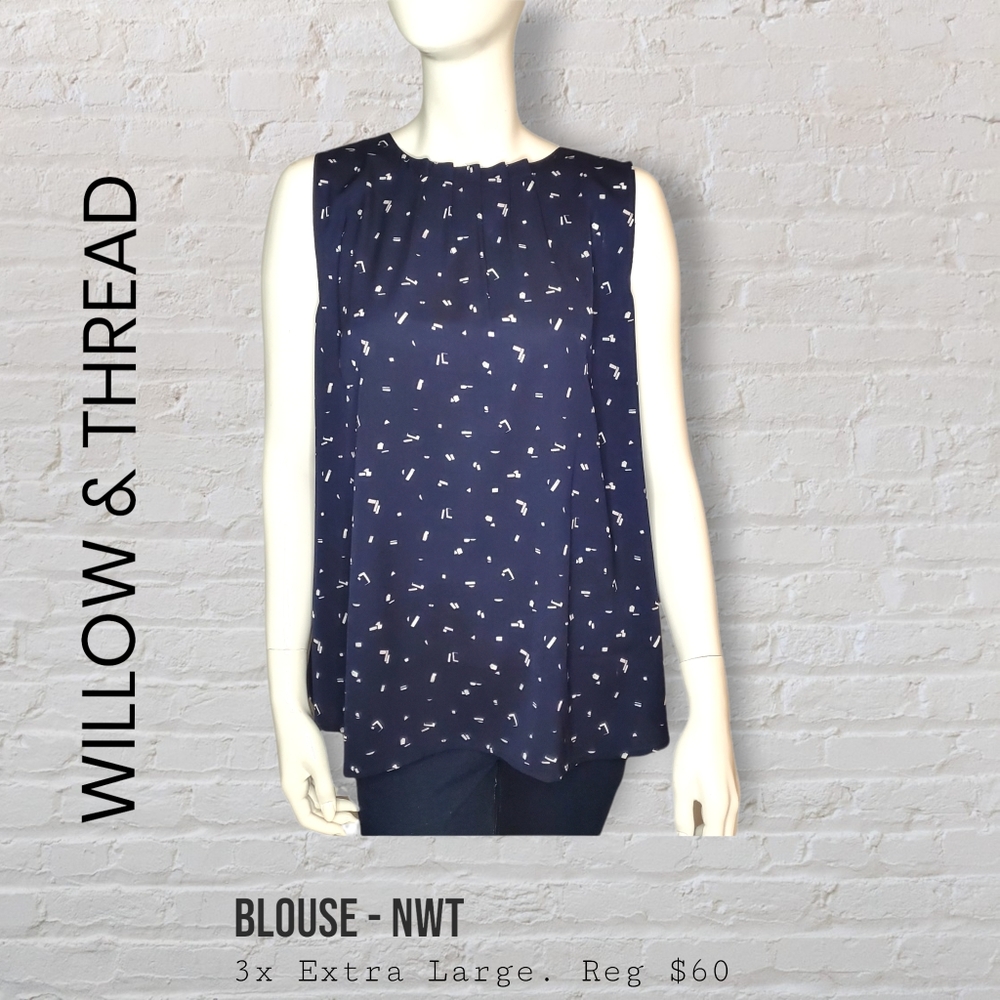 Willow & Thread Navy and White Blouse Women's Plus Size 3XL